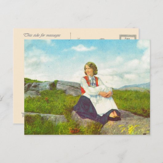ハーダンガーの衣装、ノルウェーのヴィンテージ像。 ポストカード (正面/裏面)