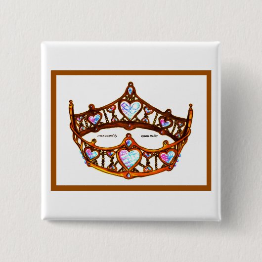 ハーツの女王 ゴールド クラウン ティアラ 白いボタン ピン (正面)