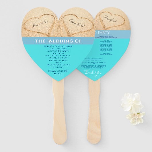 ハーツビーチウェディングセレモニープログラム ティールブルー H ハンドファン (正面&裏面)