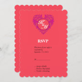 ハーティーパーティ ラズベリー＆マジェンタ ダマスクハート 招待状 (正面/裏面)