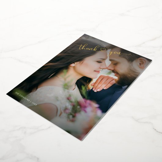 ハートありがとう金ゴールド書道2写真 箔シーズンカード (回転した状態)