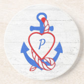 ハートいかりオンホワイトウォッシュウッド コースター (正面)