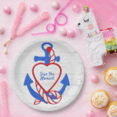 ハートいかりオンホワイトウォッシュウッド ペーパープレート (パーティー)