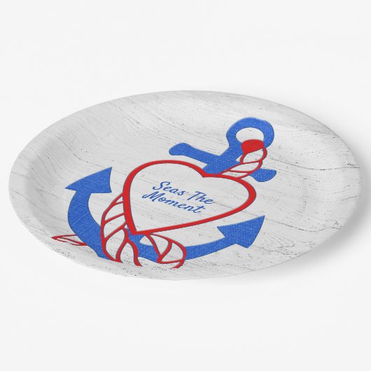 ハートいかりオンホワイトウォッシュウッド ペーパープレート (アングル)