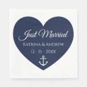 ハートいかりネイビ航海のー結婚たった今結婚しましたズNa スタンダードランチョンナプキン (正面)