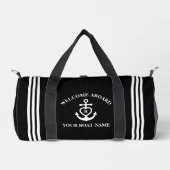 ハートいかりボート名モノグラムブラック ダッフルバッグ (正面)