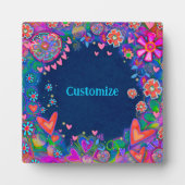 ハートおもしろいかわいらしフローラブルーネームカスタム フォトプラーク (正面)