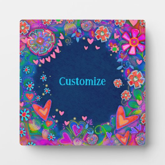 ハートおもしろいかわいらしフローラブルーネームカスタム フォトプラーク (正面)