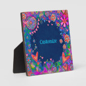 ハートおもしろいかわいらしフローラブルーネームカスタム フォトプラーク (正面)