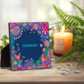 ハートおもしろいかわいらしフローラブルーネームカスタム フォトプラーク