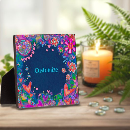 ハートおもしろいかわいらしフローラブルーネームカスタム フォトプラーク