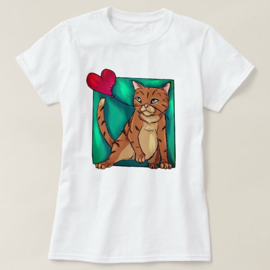ハートおもしろいバルーン付き猫 Tシャツ (デザイン正面)