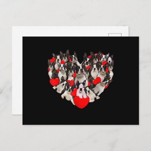 ハートおもしろいラブボストンテリアワレンティーンズデイ ポストカード (正面/裏面)