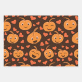 ハートおもしろい付きの笑顔のカボチャ ラッピングペーパーシート (正面3)
