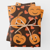 ハートおもしろい付きの笑顔のカボチャ ラッピングペーパーシート (インサイチュ)