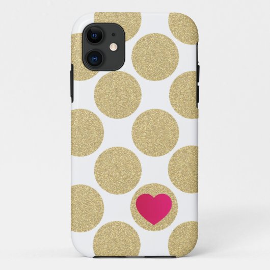 ハートおよびカスタムな色のはっきりしたなグリッターの金ゴールドの点 Case-Mate iPhoneケース (裏面)