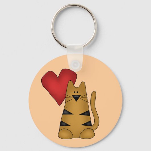 ハートおよびストライプのな猫のTシャツおよびギフト キーホルダー (正面)