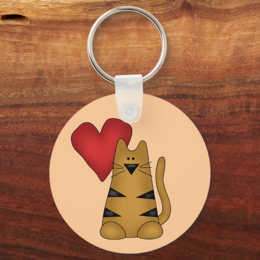 ハートおよびストライプのな猫のTシャツおよびギフト キーホルダー (正面)