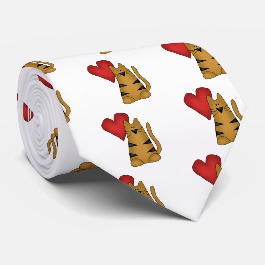 ハートおよびストライプのな猫のTシャツおよびギフト ネクタイ (ロール)