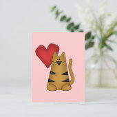 ハートおよびストライプのな猫のTシャツおよびギフト ポストカード (スタンド正面)