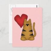 ハートおよびストライプのな猫のTシャツおよびギフト ポストカード (正面/裏面)