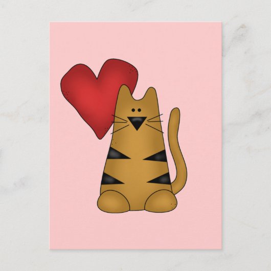 ハートおよびストライプのな猫のTシャツおよびギフト ポストカード (正面)