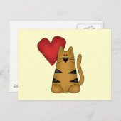 ハートおよびストライプのな猫のTシャツおよびギフト ポストカード (正面/裏面)