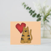 ハートおよびストライプのな猫のTシャツおよびギフト ポストカード (スタンド正面)