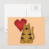 ハートおよびストライプのな猫のTシャツおよびギフト ポストカード (正面/裏面)