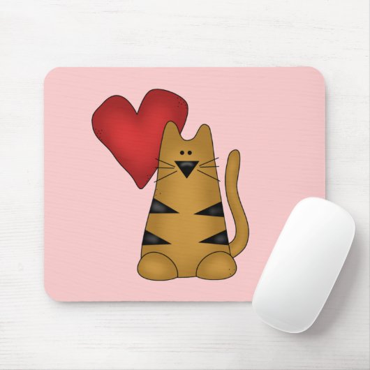 ハートおよびストライプのな猫のTシャツおよびギフト マウスパッド (マウス)
