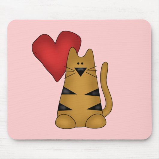 ハートおよびストライプのな猫のTシャツおよびギフト マウスパッド (正面)