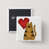 ハートおよびストライプのな猫のTシャツおよびギフト 缶バッジ (正面&裏面)