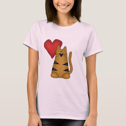 ハートおよびストライプのな猫のTシャツおよびギフト Tシャツ (正面)