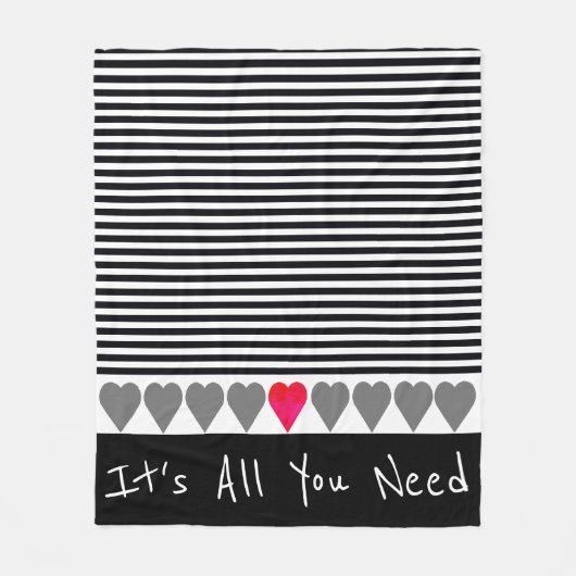 ハートおよびストライプ設計者 フリースブランケット (正面)