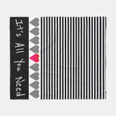 ハートおよびストライプ設計者 フリースブランケット (正面(横))