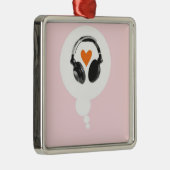ハートおよびヘッドホーンが付いている思考の泡 メタルオーナメント (右)