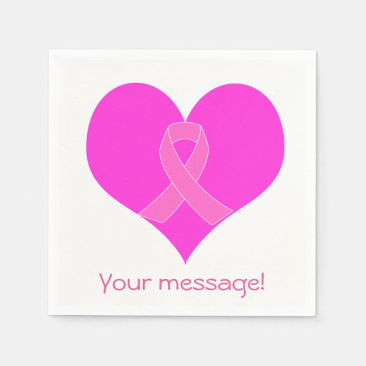 ハートおよびリボン乳がんチャリティーデザイン スタンダードカクテルナプキン (正面)
