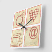 ハートおよびリングのWoodblockのスケッチ スクエア壁時計 (傾斜)