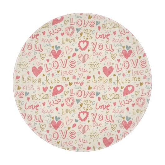 ハートおよび唇を搭載するロマンチックなパターン カッティングボード (正面)