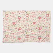 ハートおよび唇を搭載するロマンチックなパターン キッチンタオル (横)