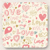 ハートおよび唇を搭載するロマンチックなパターン コースター (正面)