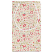 ハートおよび唇を搭載するロマンチックなパターン スモールペーパーバッグ (裏面)