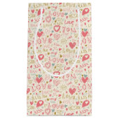 ハートおよび唇を搭載するロマンチックなパターン スモールペーパーバッグ (正面)