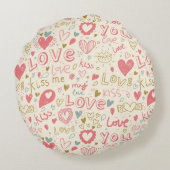 ハートおよび唇を搭載するロマンチックなパターン ラウンドクッション (裏面)