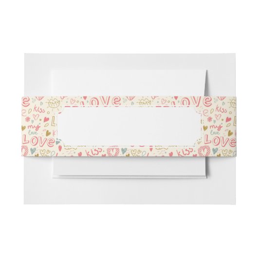 ハートおよび唇を搭載するロマンチックなパターン 招待状ベリーバンド (正面例)