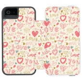 ハートおよび唇を搭載するロマンチックなパターン INCIPIO iPhoneウォレットケース (フォリオ Open)