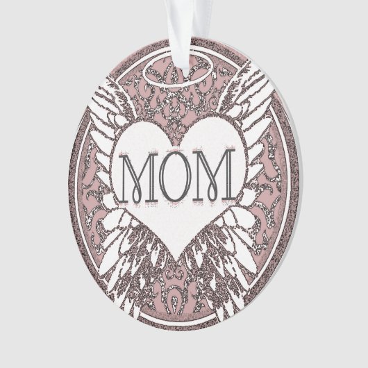 ハートおよび天使の翼が付いているお母さんの記念物 オーナメント (正面)