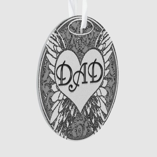 ハートおよび天使の翼が付いているパパの記念物 オーナメント (正面)