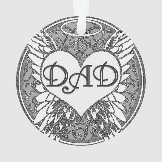 ハートおよび天使の翼が付いているパパの記念物 オーナメント (裏面)