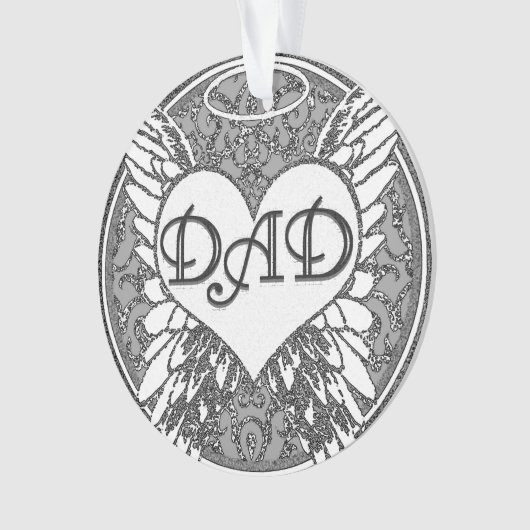 ハートおよび天使の翼が付いているパパの記念物 オーナメント (正面)